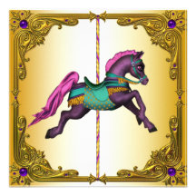 Carousel Horse Purple Pony Birthday Party Personalized Invitation