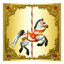 Carousel Painted Horse Gold Birthday Party Personalised Announcements