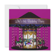 Carousel Ponies Girls 6th Birthday Party Custom Announcement