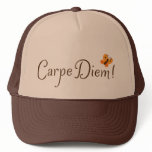 Carpe Diem! quote hat with orange butterfly