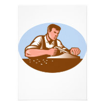 Carpenter Working With Smooth Plane Retro Personalized Announcement