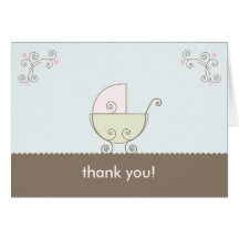 Carriage Baby Shower Thank You - Pink and  Green Cards