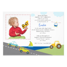 Cars and Trucks Baptism Invitations