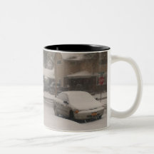 cars in winter snow coffee mug