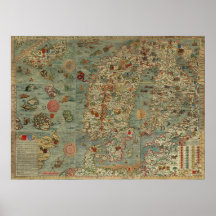 Carta Marina Map of Scandinavia by Olaus Magnus Print