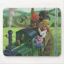 cartoon animals enjoying a train journey mousepads