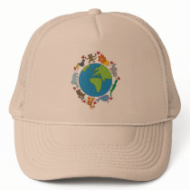 Cartoon Animals of the World Cap Trucker Hats