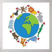 Cartoon Animals of the World Poster