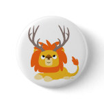 Cartoon Antlered Lion button badge