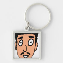 Cartoon Bad Pick up Line Slimy Moustache Guy Keychains
