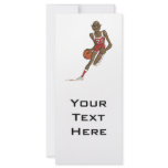 cartoon basketball player character dribbling rack card