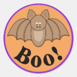 Cartoon Bat Boo Halloween Round Sticker