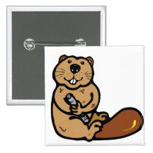 Cartoon Beaver for International Beaver Day Buttons