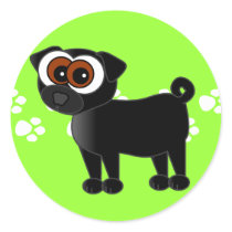 Cartoon Black Pug Pawprint Stickers