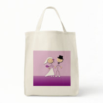Cartoon bride and groom canvas bags
