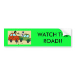 cartoon-car-crash, WATCH THE ROAD!! bumper stickers