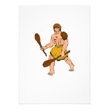 Cartoon Caveman Holding Club Announcement