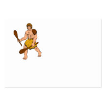 cartoon caveman holding club business cards