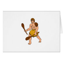 Cartoon Caveman Holding Club Card