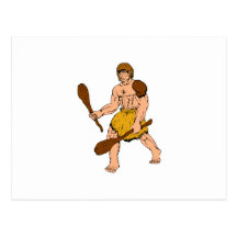 Cartoon Caveman Holding Club Postcards