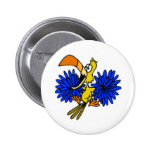 Cartoon Cheerleader Bird Pinback Button