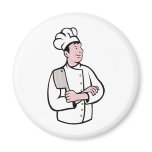 cartoon Chef cook holding meat cleaver knife magnets
