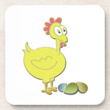 Cartoon Chicken and Eggs Art Beverage Coasters