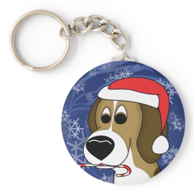 Cartoon Christmas Beagle Keychain by MenagerieMayhem