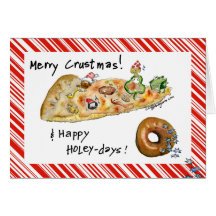 Cartoon Christmas Pizza and Doughnut Card