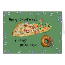 Cartoon Christmas Pizza and Doughnut Cards