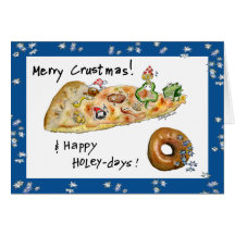 Cartoon Christmas Pizza and Doughnut Cards