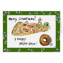 Cartoon Christmas Pizza and Doughnut Cards