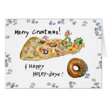 Cartoon Christmas Pizza and Doughnut Cards