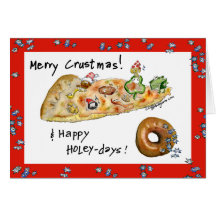 Cartoon Christmas Pizza and Doughnut Cards