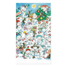 Cartoon Christmas Polar Bears Penguins Snow Party Business Card Templates