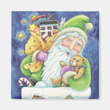 Cartoon Christmas, Santa ClausToys Chimney Snow Fridge Magnet