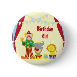 Cartoon Circus Clown and Animals Birthday Girl But buttons