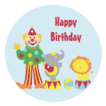 Cartoon Circus Clown and Animals Birthday Stickers