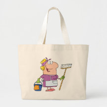Cartoon Cleaning Lady Canvas Bags