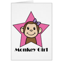 Cartoon Clip Art Smile Monkey Girl Pink Star Bow Card