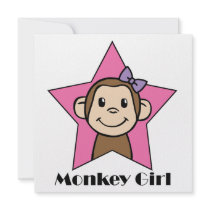 Cartoon Clip Art Smile Monkey Girl Pink Star Bow Personalized Invitation