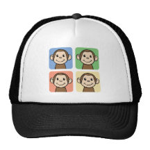 Cartoon Clip Art with 4 Happy Monkeys Trucker Hats