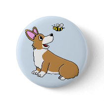 Cartoon Corgi Bee Button