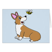 Cartoon Corgi Bee Card
