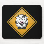 Cartoon Cow Warning Sign mousepads