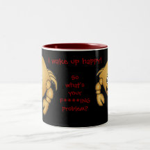 Cartoon Crab mug. I wake up happy!