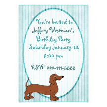 Cartoon Dachshund Childrens Birthday Invitation