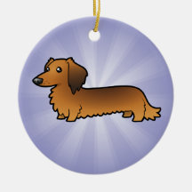 Cartoon Dachshund (longhair) Christmas Tree Ornament