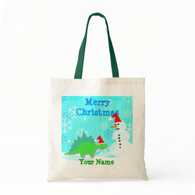 Cartoon Dinosaur Snowman Merry Christmas Gift Bag