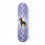 Cartoon Doberman Pinscher (pointy ears) skateboards
